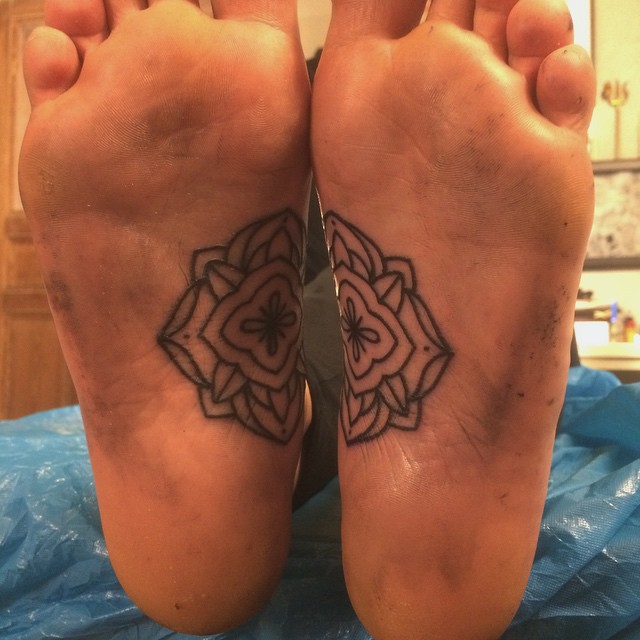 Real Feet Matching Flower tattoos