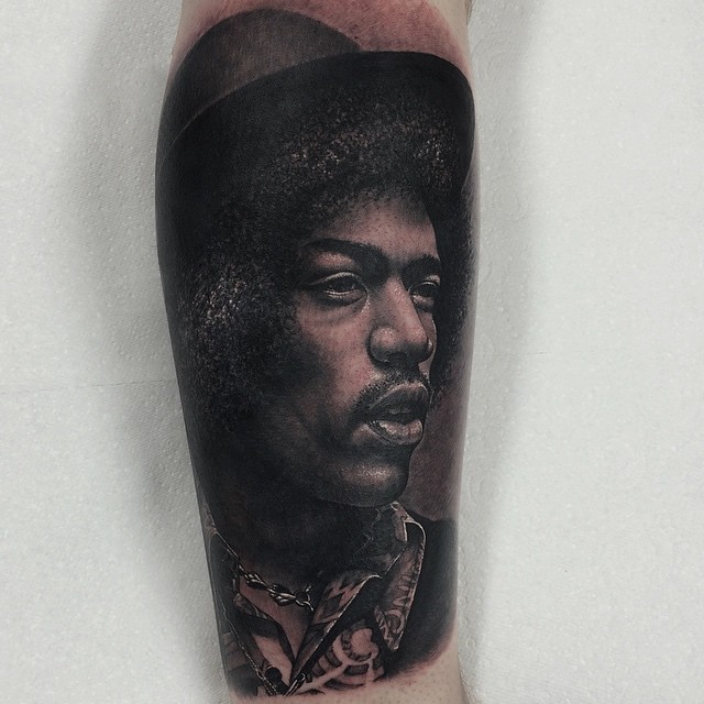 Realistic Portrait Jimmy Page tattoo