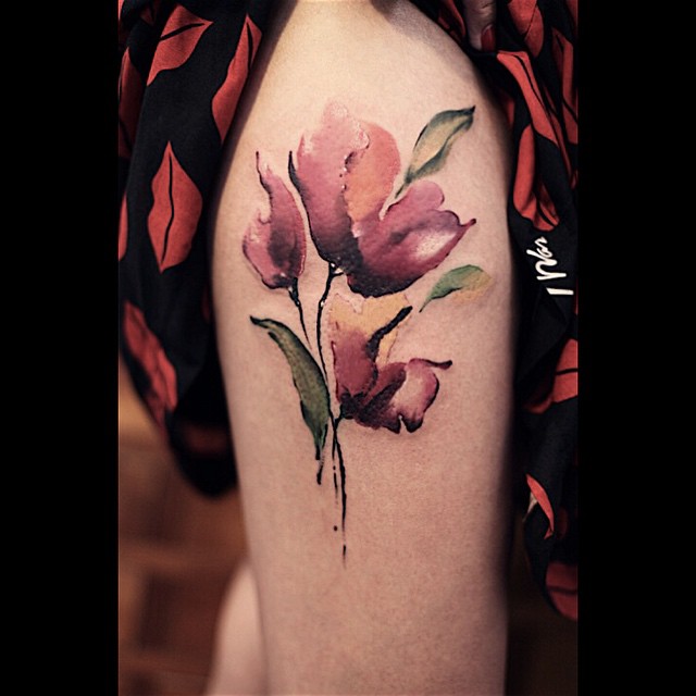 Red Poppy Flower Watercolor tattoo