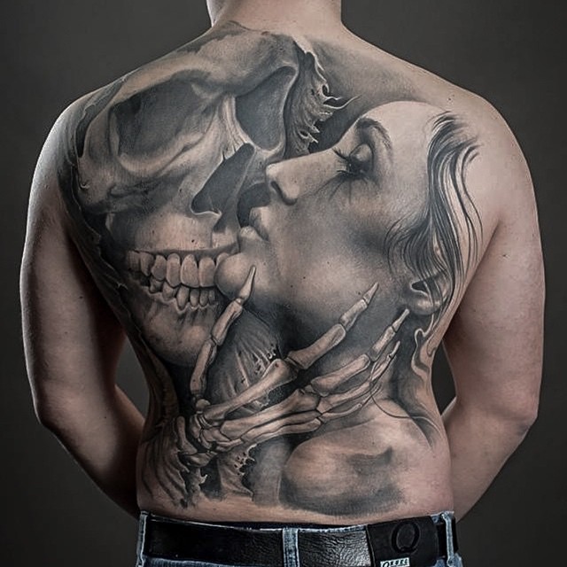 Skeleton Kiss Back tattoo