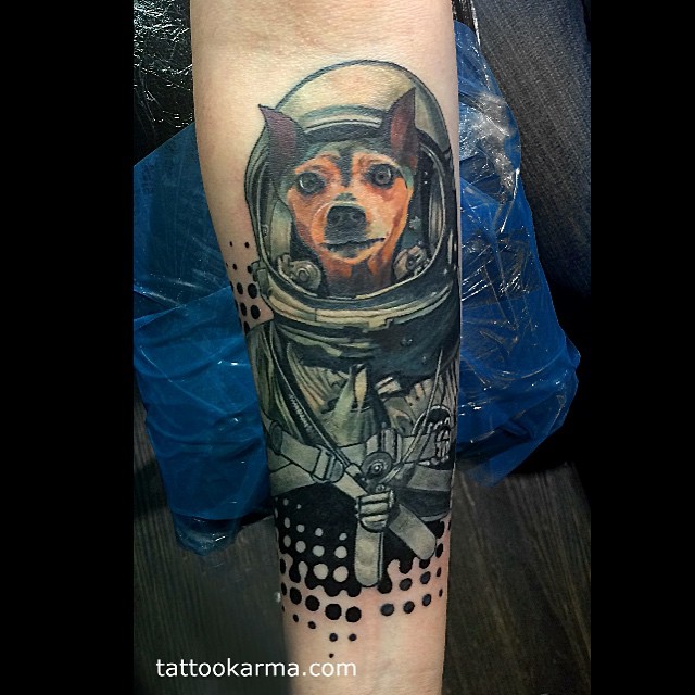 Space Dog Arm tattoo