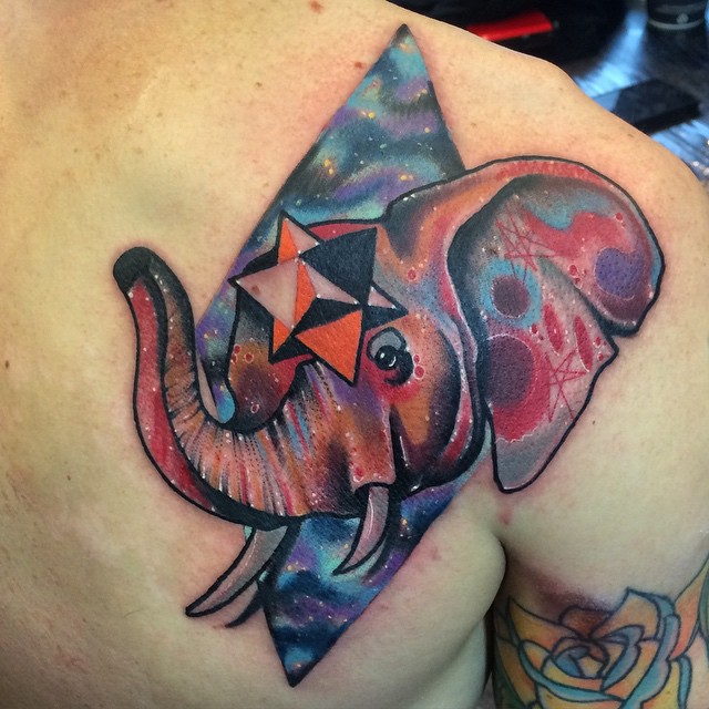 Space Elephant Chest tattoo