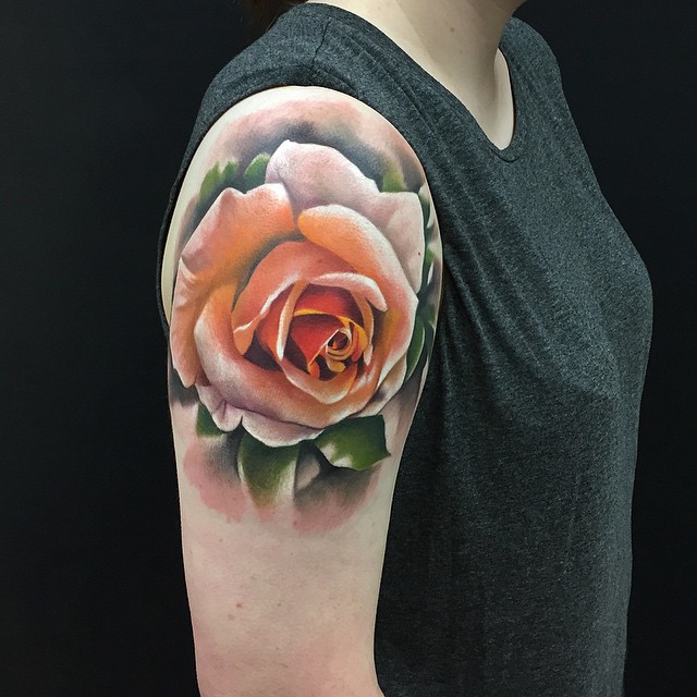 Tender Shoulder Rose tattoo