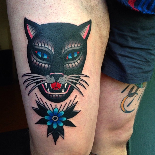 Realistic Cat Thigh Tattoo by Rock n Roll Tattoo