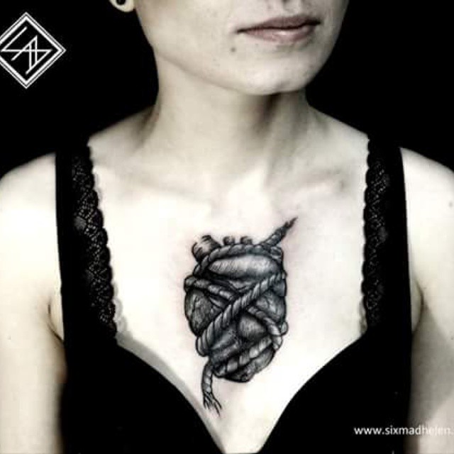 Tied Heart Chest tattoo