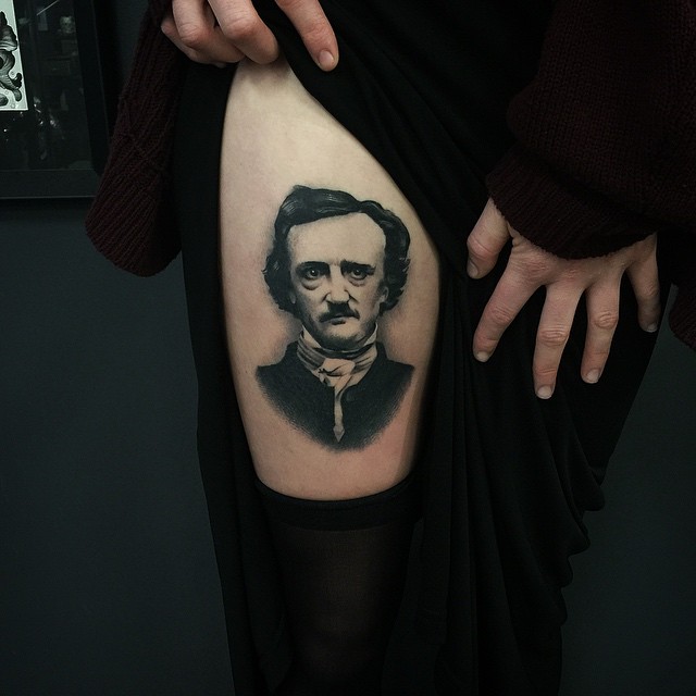 True Goth Edgar Poe Thigh tattoo