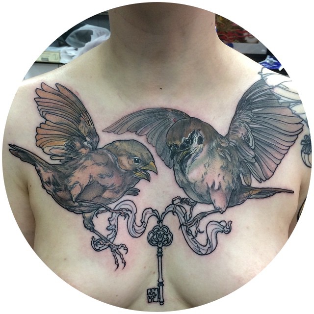 Two Sparrows Oe Key tattoo