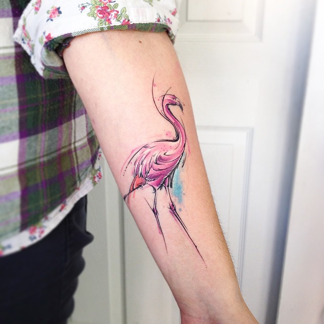 Arm Pink Flamingo Tattoo