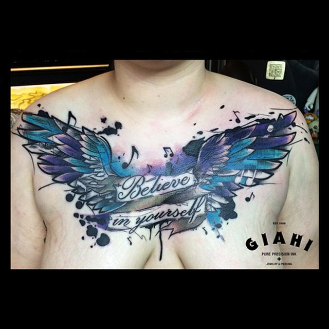 Believe in Yourself Wings tattoo on Chest