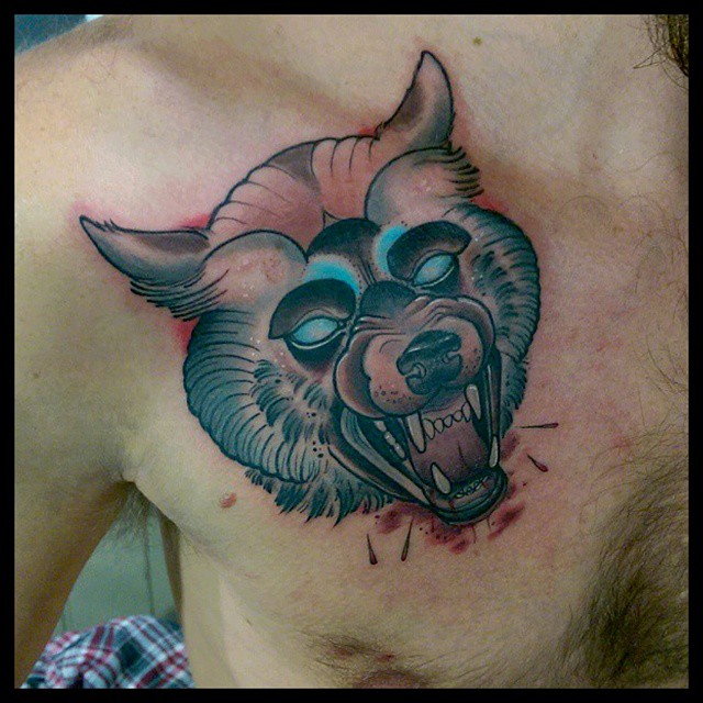 Collar Bone Rocker Wolf Tattoo