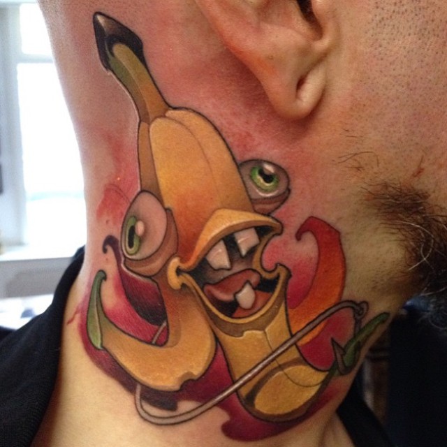 Crazy Banana Tattoo on Neck