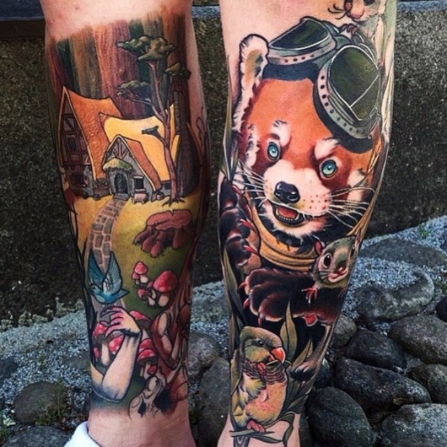 Fairy Tale Animals Tattoos on Legs