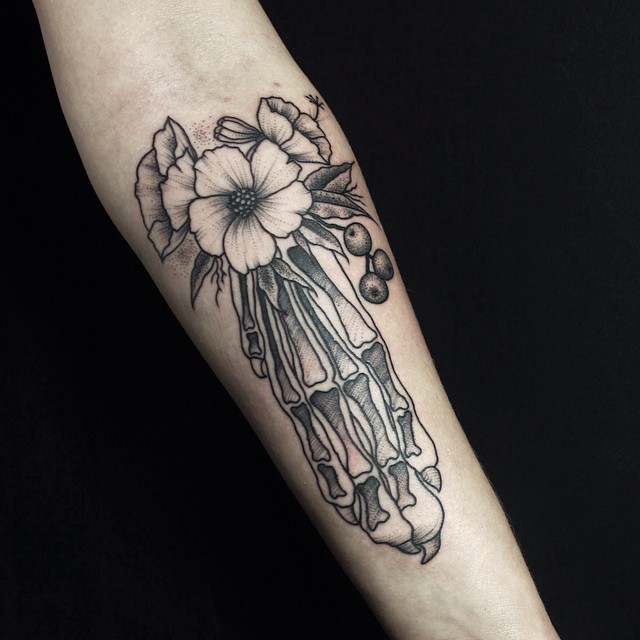 Flower Foot Bones Tattoo on Arm