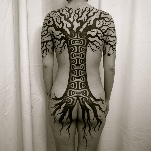 Full Back Blackwork Tree tattoo