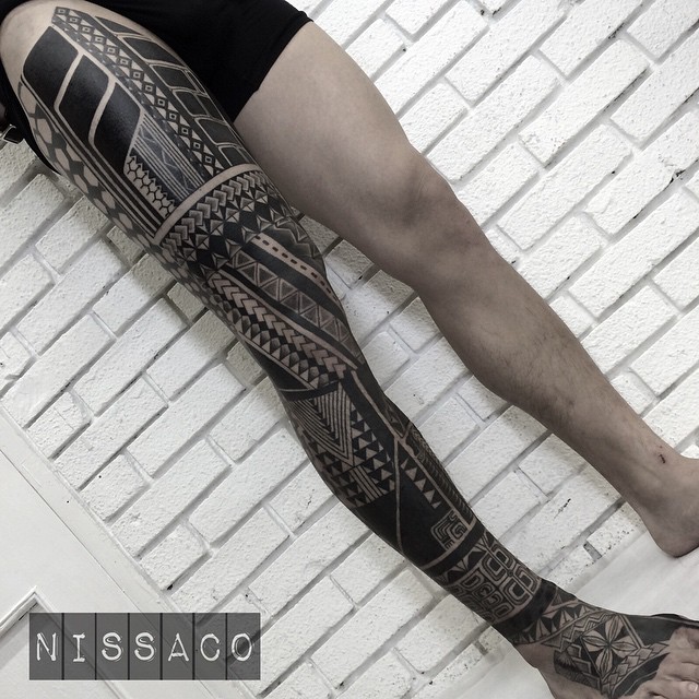 Full Maori Leg Tattoo