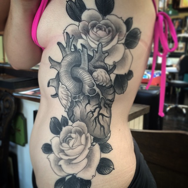 Graphic Body Side Heart and Flowers