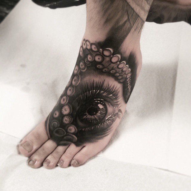 Graphic Tentacle Eye Foot Tattoo