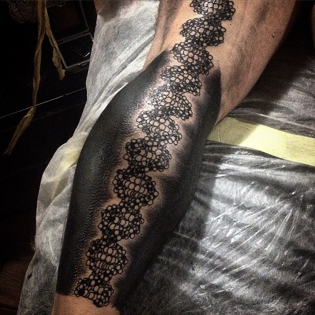 Huge Graphic DNA Tattoo on Leg