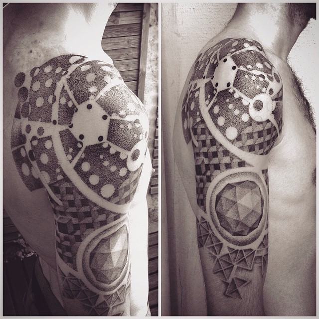 Incredible Shoulder and Arm Geometry Tattoo Sleeve
