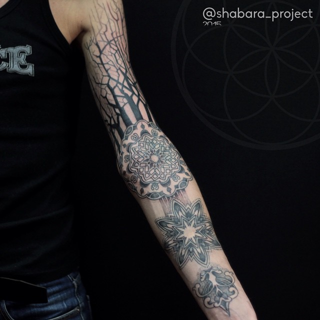 Mandalas Trees Composition Arm Tattoo