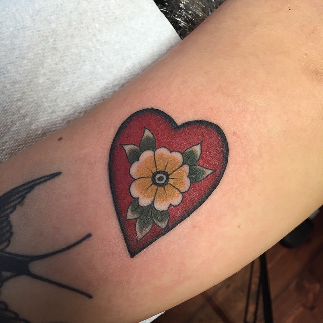 Old School Flower Heart Small tattoo