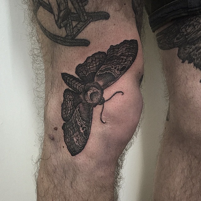 Side of Knee Moth Tattoo