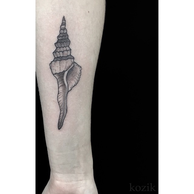Simply Dotwork Shell Tattoo on Arm