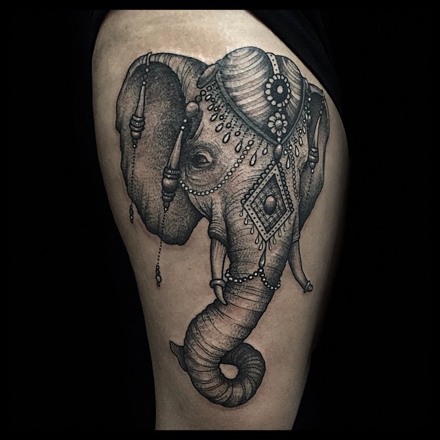 Thigh Circus Elephant Tattoo
