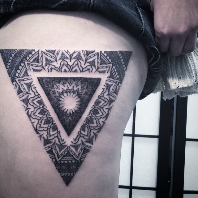 Triangle Form Mandala Hip Tattoo