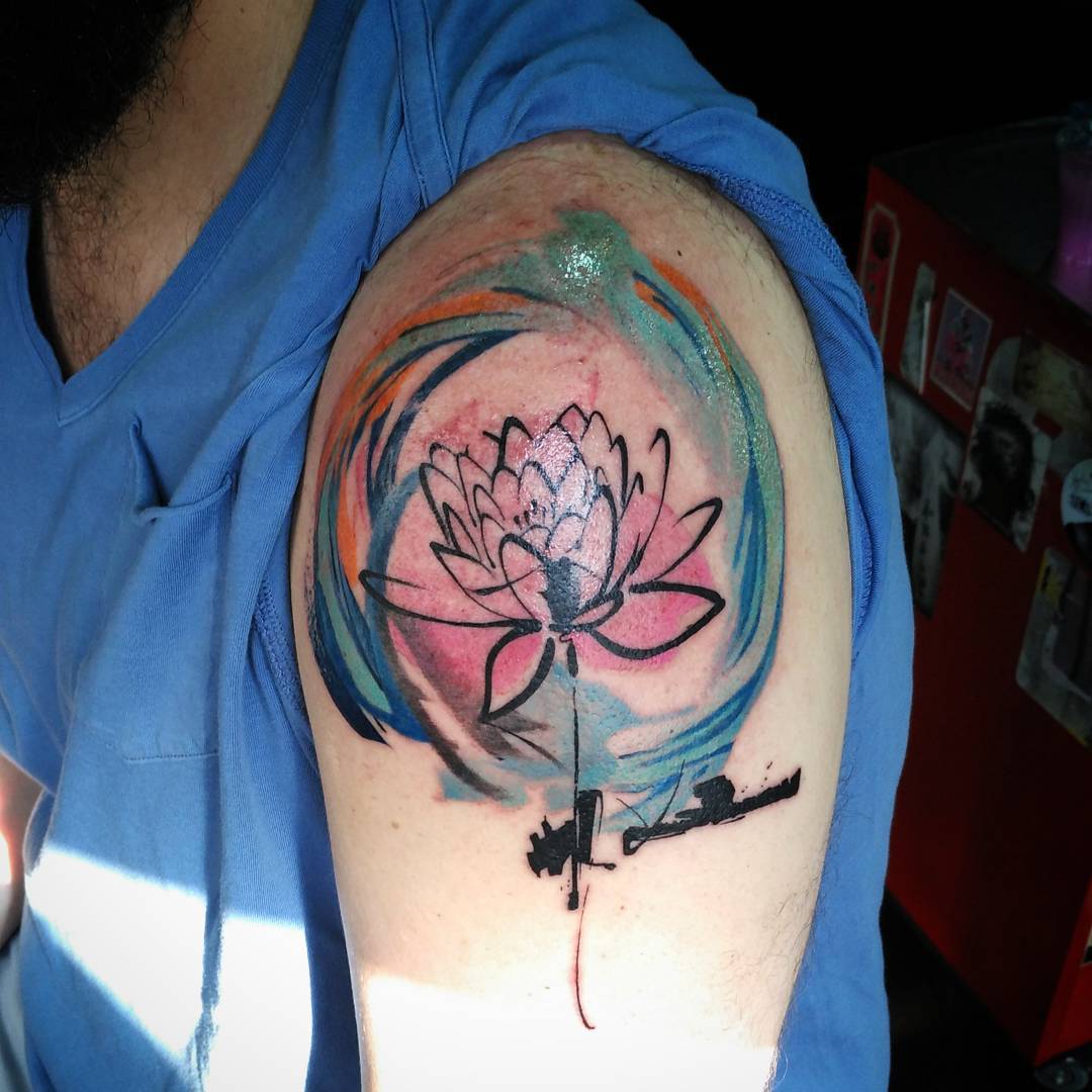 Aquarelle Lotus Tattoo on Shoulder
