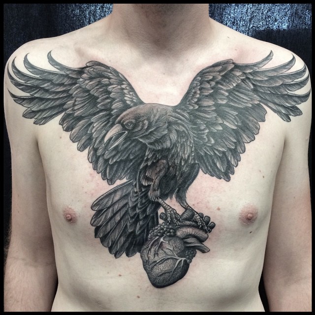 Big Bird with Heart Chest Tattoo
