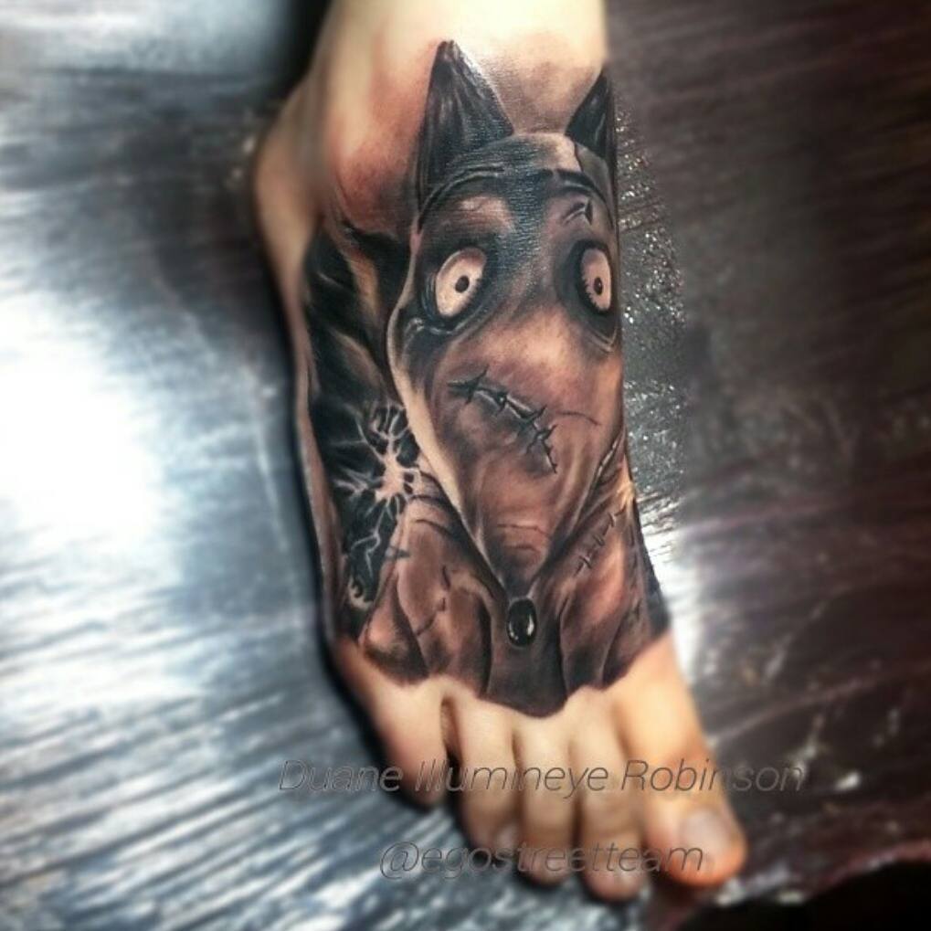 Frankenweenie Sparky Dog Tattoo on Foot