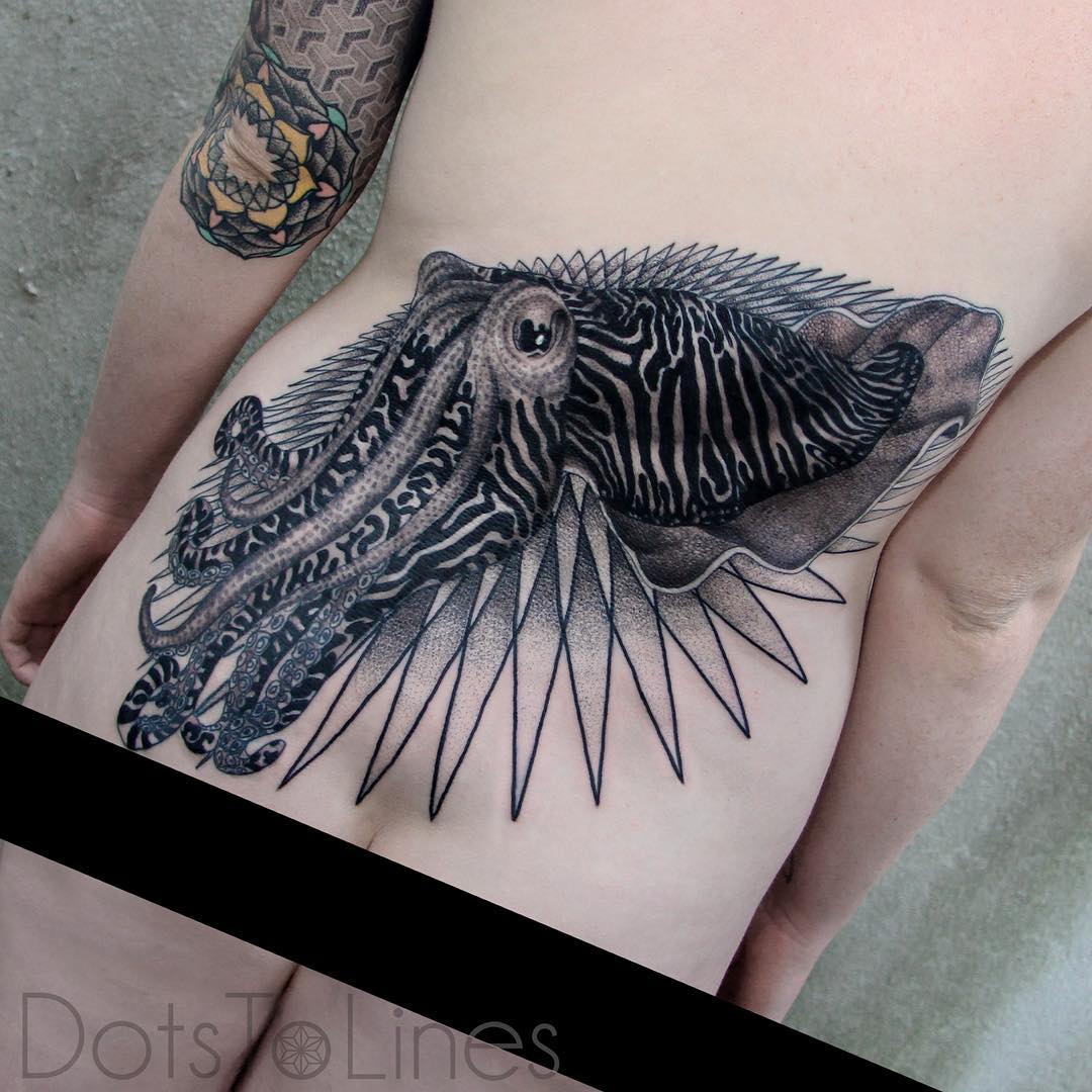 Lower Back Squid Tattoo