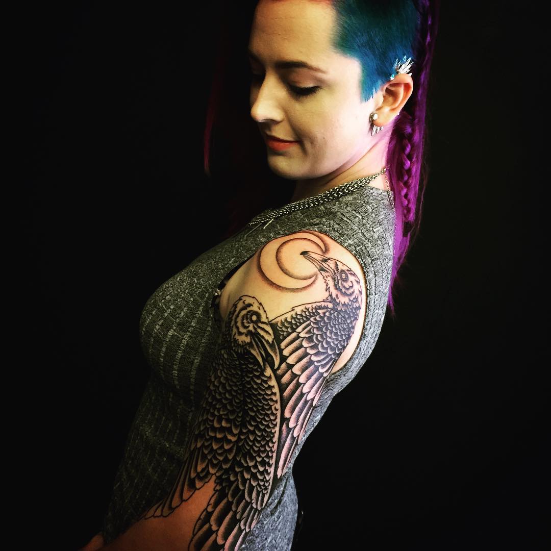 Moon Ravens Tattoo on Shoulder
