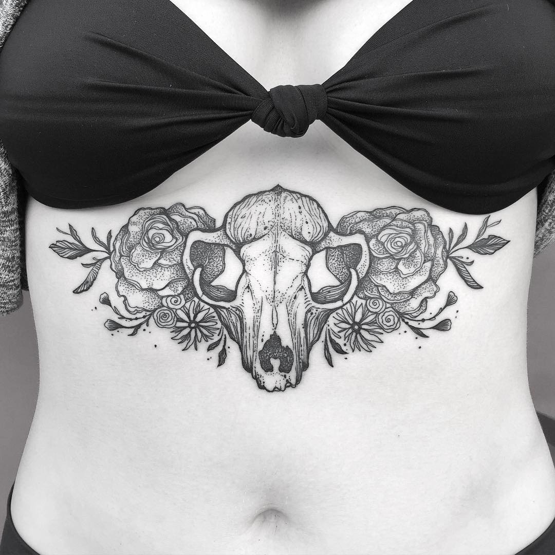 Possum Skull and Roses Tattoo