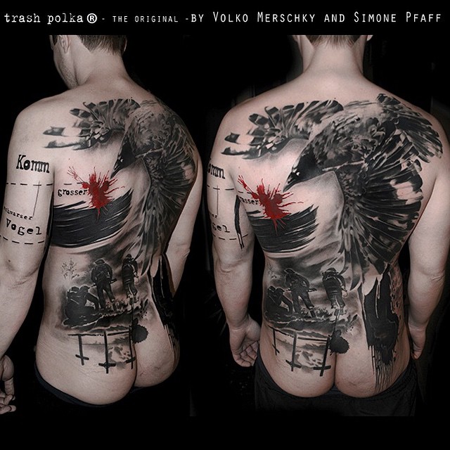 Trash Polka Full Back Tattoo