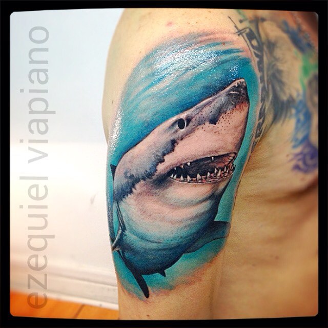 White Shark Tattoo on Shoulder
