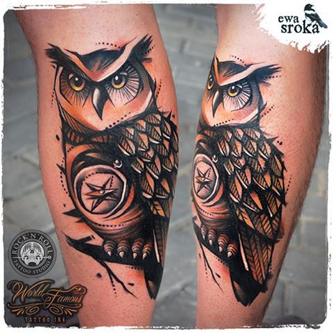 Compass Owl Tattoo