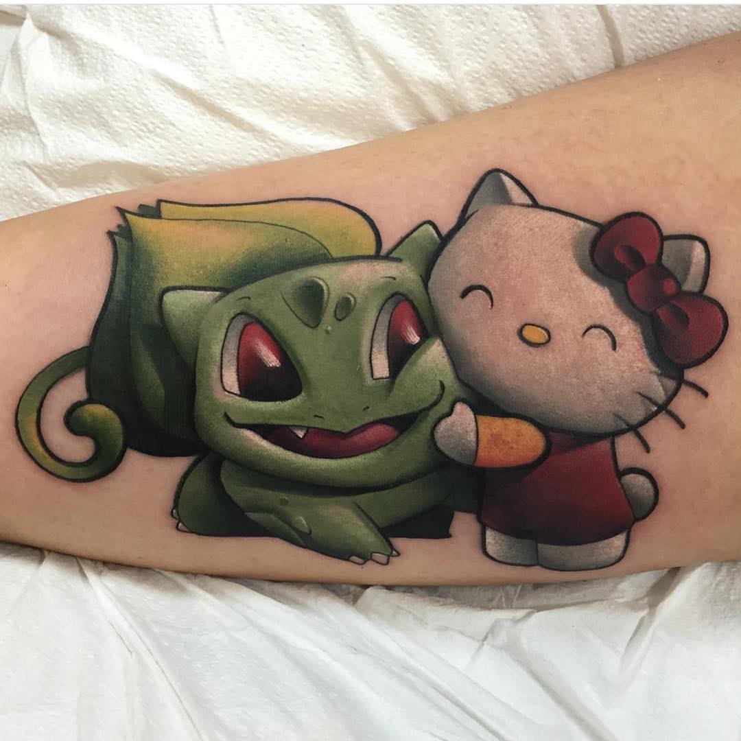Pokemon and Hello Kitty Love Tattoo