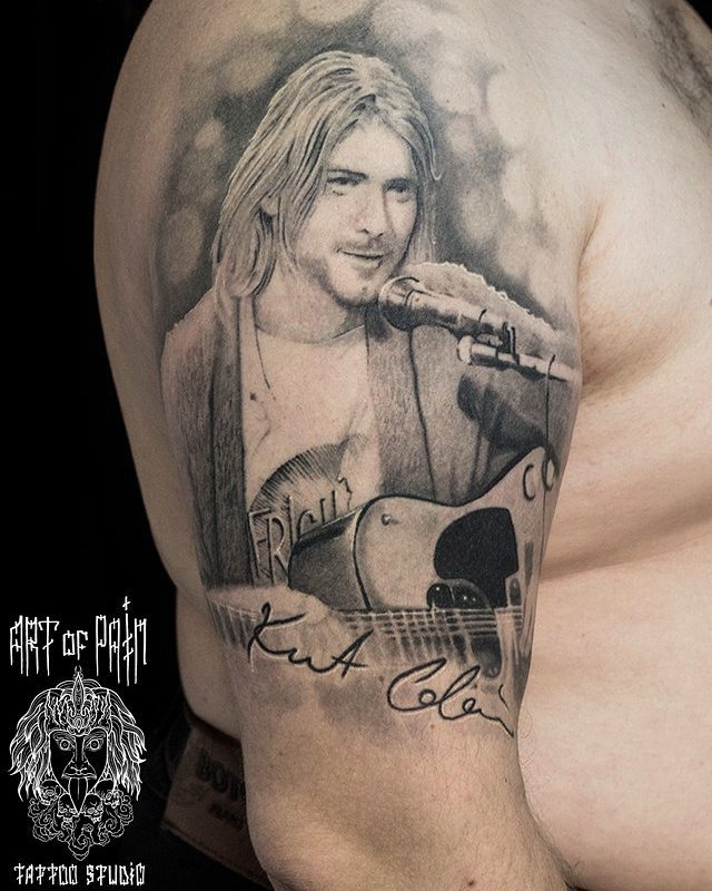 Shoulder Portrait Kurt Cobain Tattoo