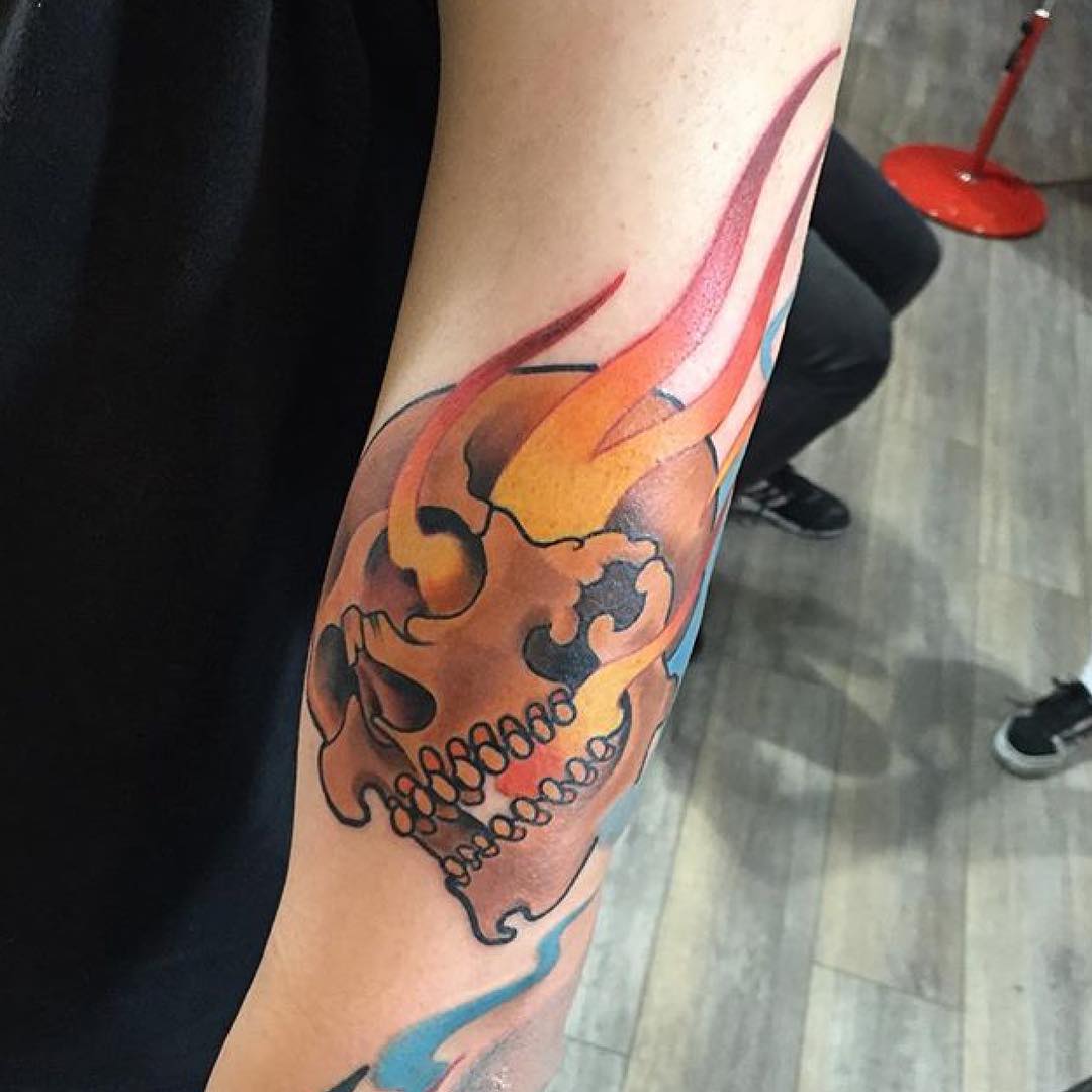 Skull on Fire Tattoo