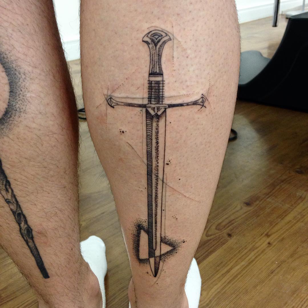 Sword Tattoo on Calf