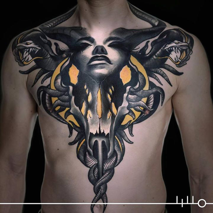 big chest abstract tattoo art