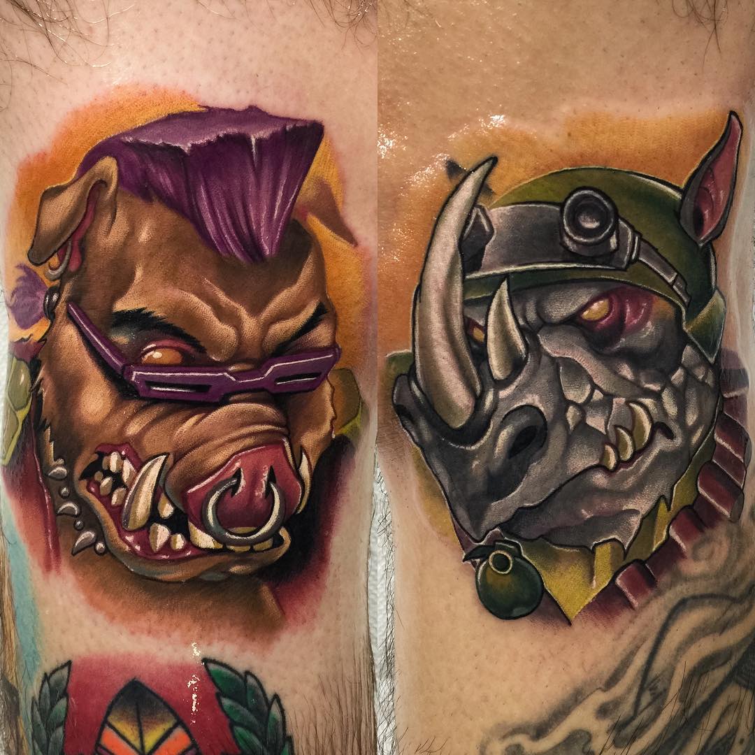 tattoos of TMNT Bebop and Rocksteady characters
