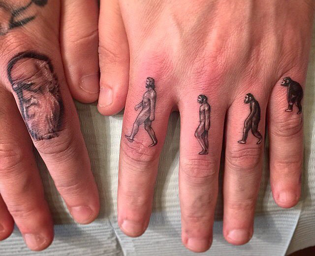 finger tattoos of different stages of human evolution