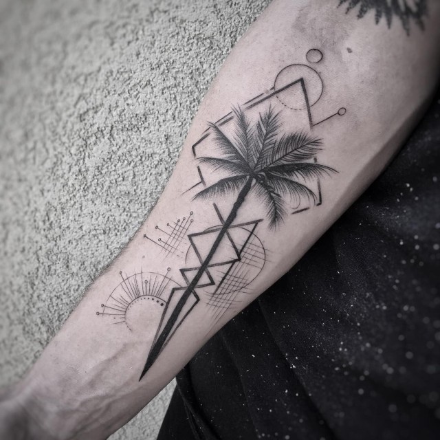 Geometry Palm Tree Tattoo on arm