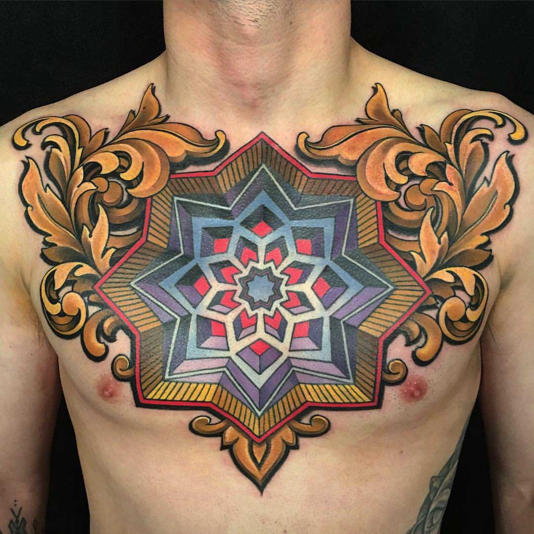 neo-traditional Men Chest Tattoo