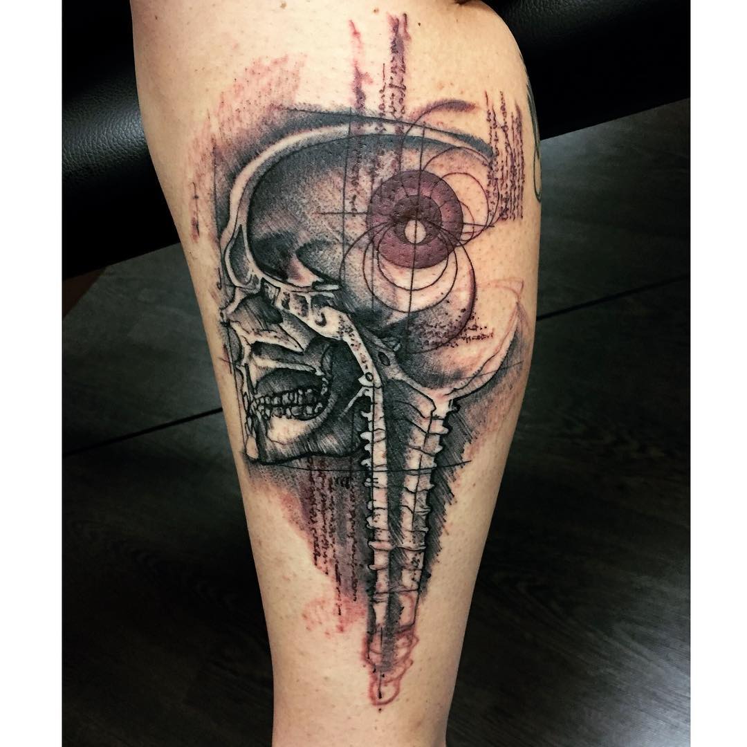 schemed drawn skull tattoo