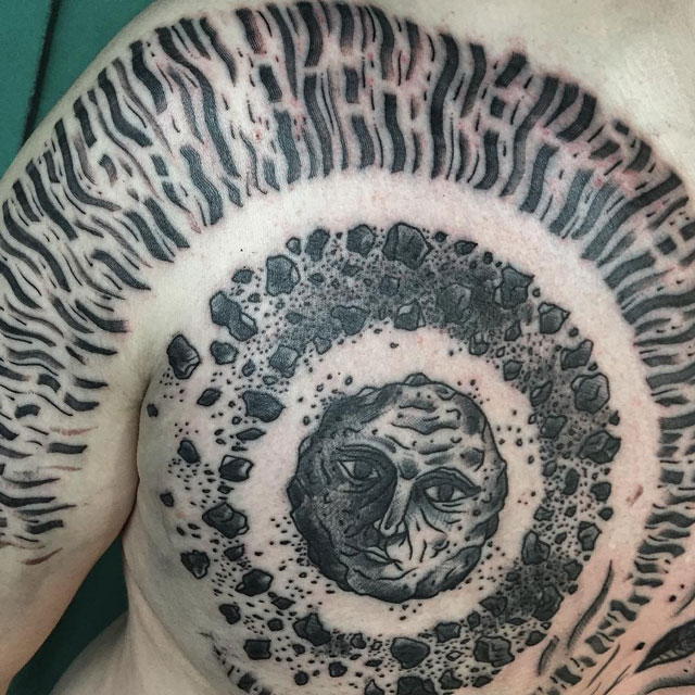 shoulder and chest Space Themed Tattoo