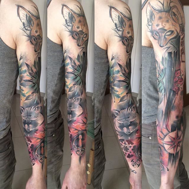 sleeve tattoo with animals